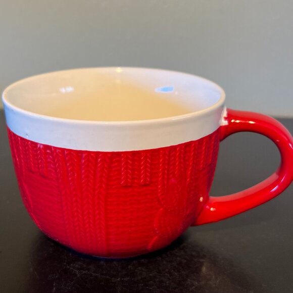 MSRF DESIGN STUDIO Embossed Red Cable Knit Sweater Textured Ceramic Mug / Bowl - Picture 3 of 13